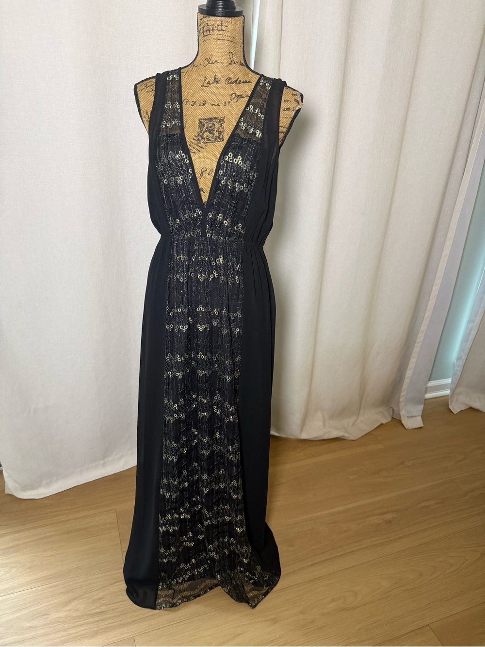 BCBGeneration Black Maxi Dress with Sequin Panel